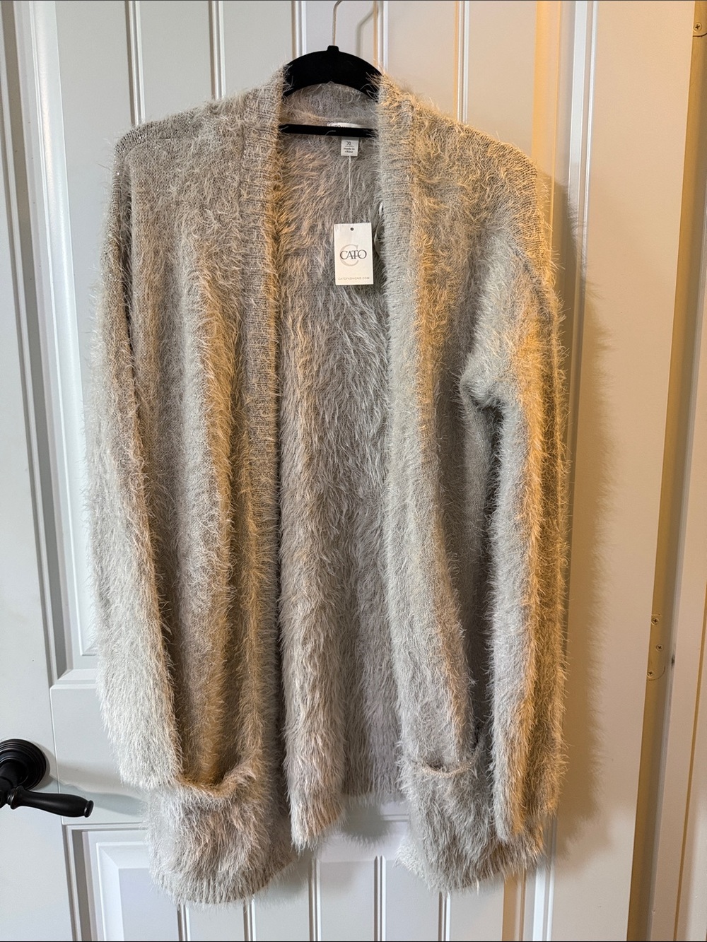 Cato Plush Open-Front Fuzzy Cardigan - Light Taupe